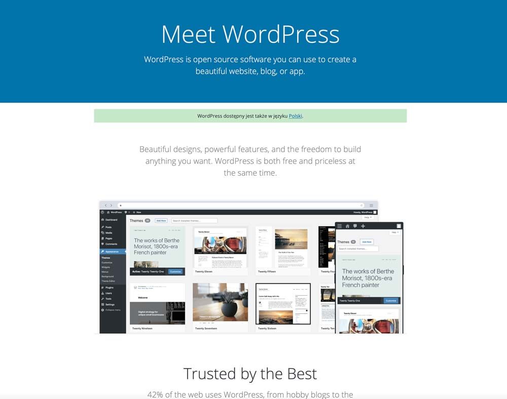 Strona WordPress.org z opisem oprogramowania WordPress