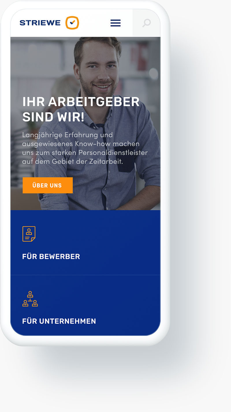 Striewe Zeitarbeit: strona na telefonie