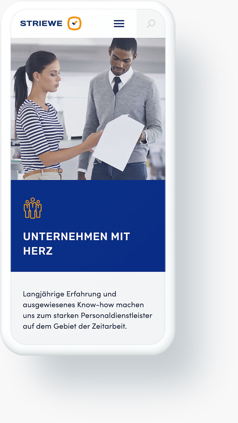 Striewe Zeitarbeit: strona na telefonie