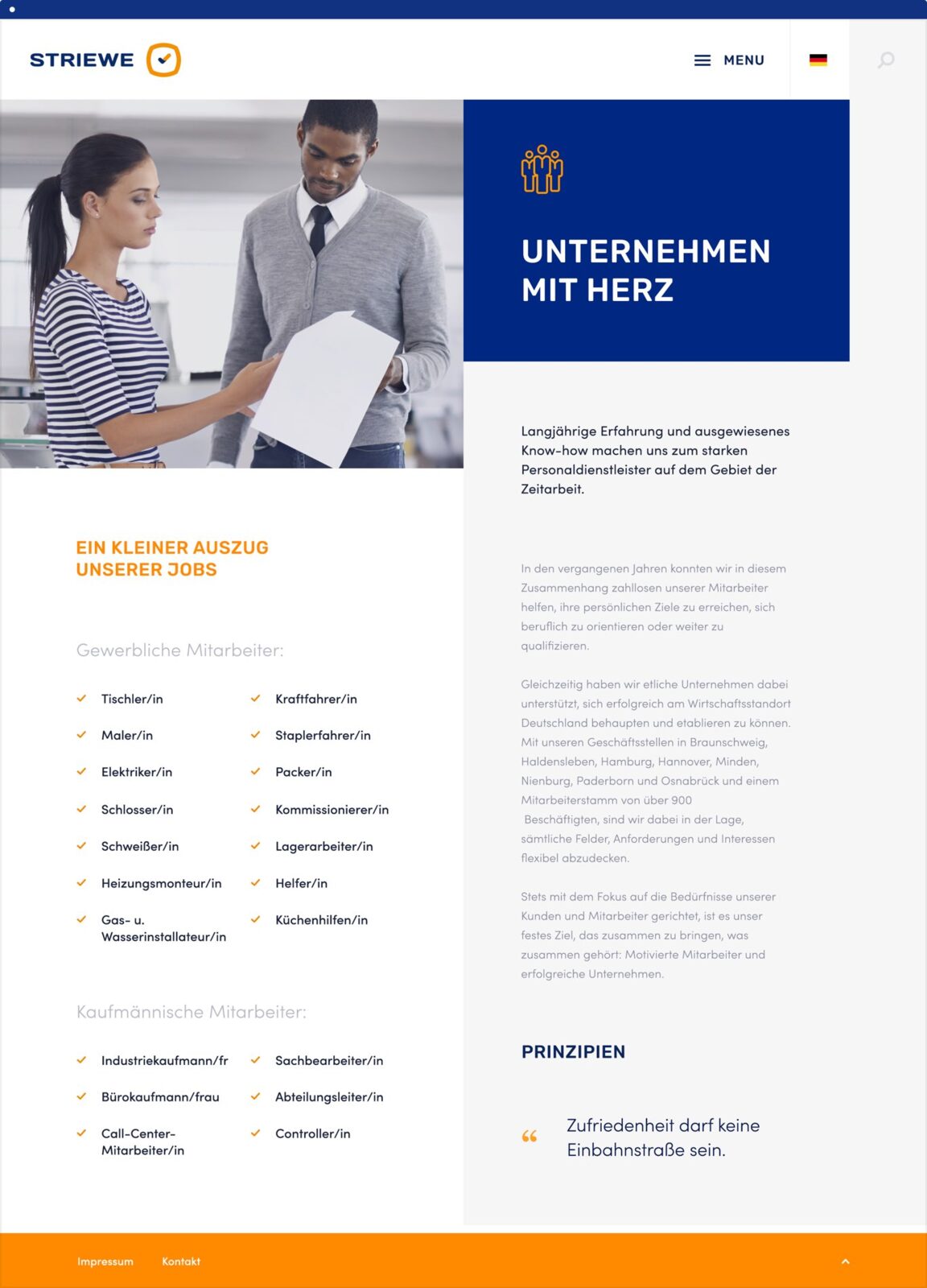 Striewe Zeitarbeit: podstrona serwisu